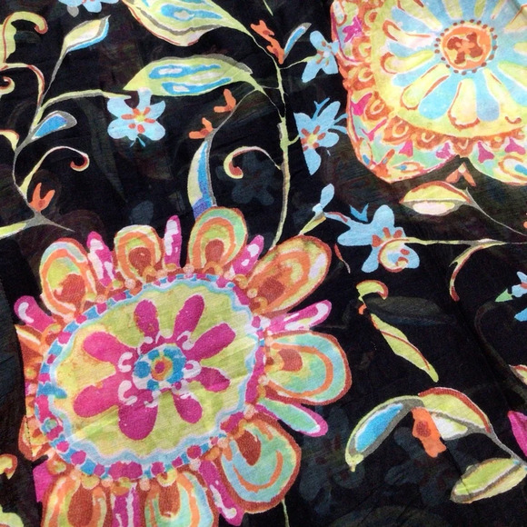 Athleta Silk Tunic Swim Cover Semi Sheer Floral Buttons Boho Swim Cover Small M - Picture 3 of 11